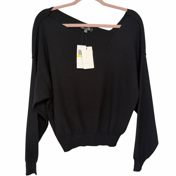 Line & Dot Favorite Geometric Neck Sweater size Medium Black Chic Glam Party Top - Picture 3 of 8